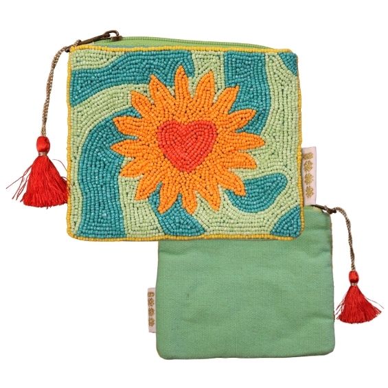Pochette zip perles 14 x 12.5 cm