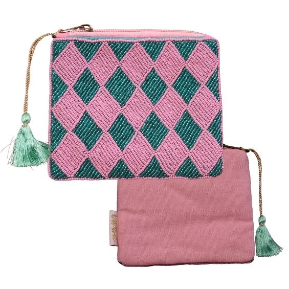 Pochette zip perles 14 x 12.5 cm