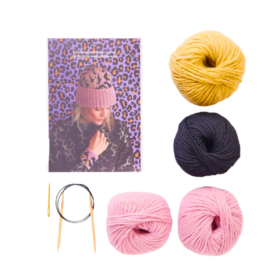 Set à tricoter Bonnet Leo rose