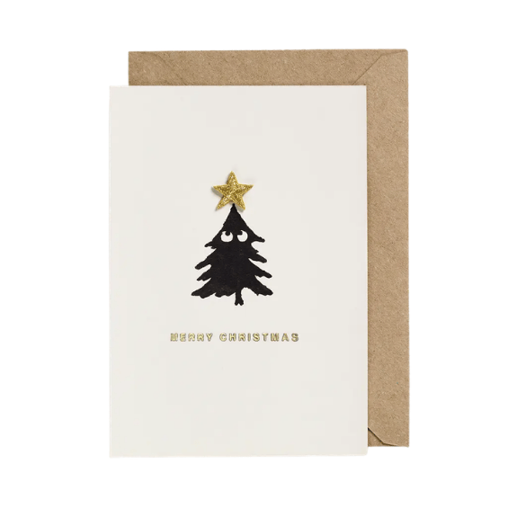 Carte avec patch thermocollant - Merry Christmas - Etoile dorée