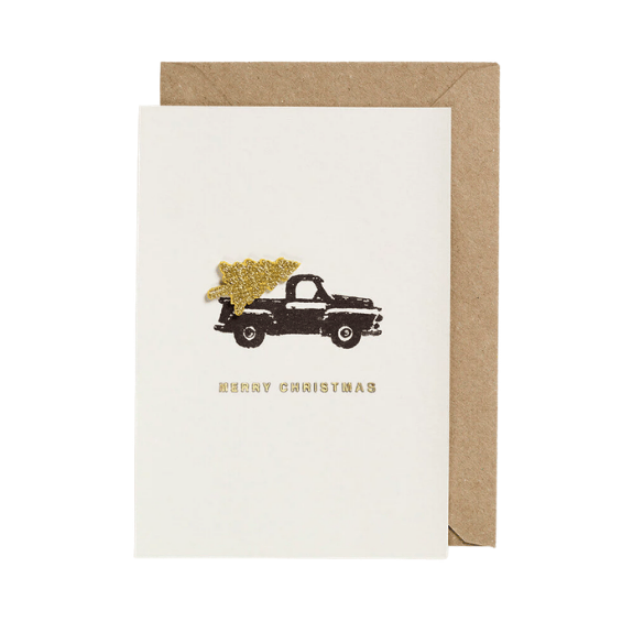 Carte avec patch thermocollant - Merry Christmas - Sapin camion