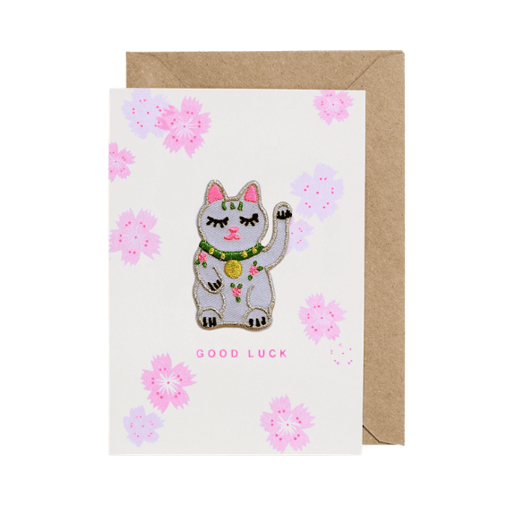 Carte avec patch thermocollant - Good Luck - Maneki Neko