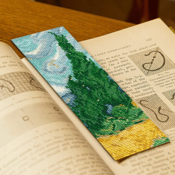 Kit marque page point de croix - Van Gogh / Champs de blé avec cyprès