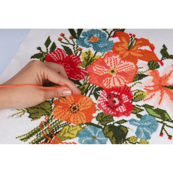 Kit point de croix compté - bouquet de fleurs