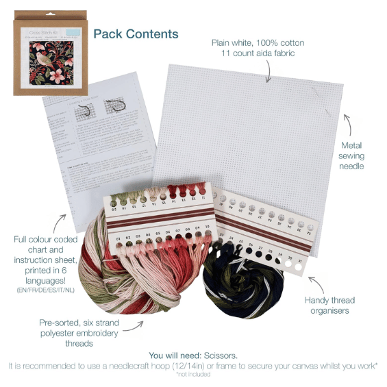 Kit point de croix compté - Oiseau fleurs