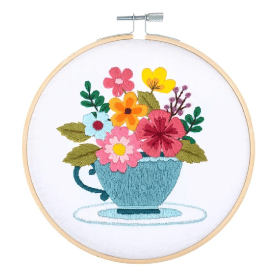 Kit broderie - tasse fleurs
