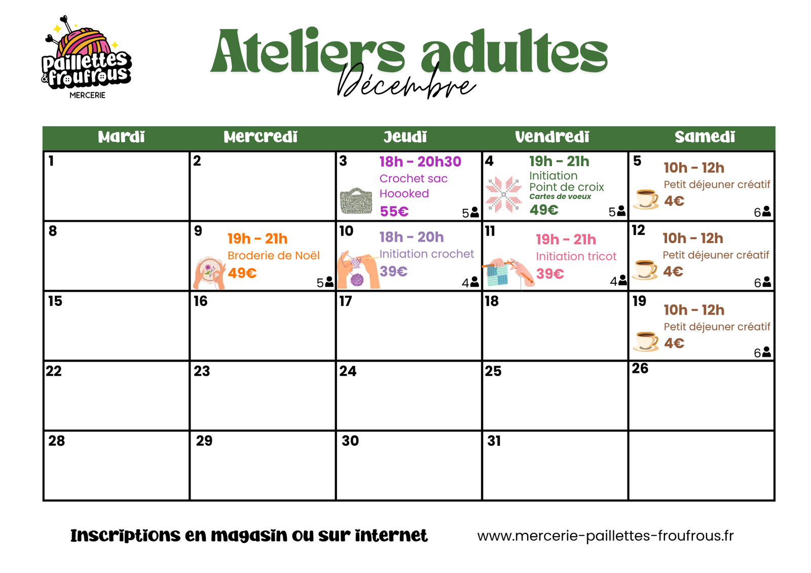 Planning ateliers Decembre