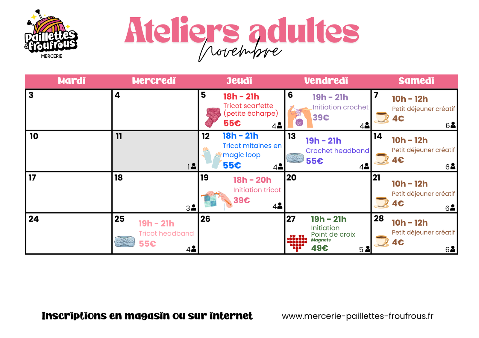 Planning ateliers Novembre