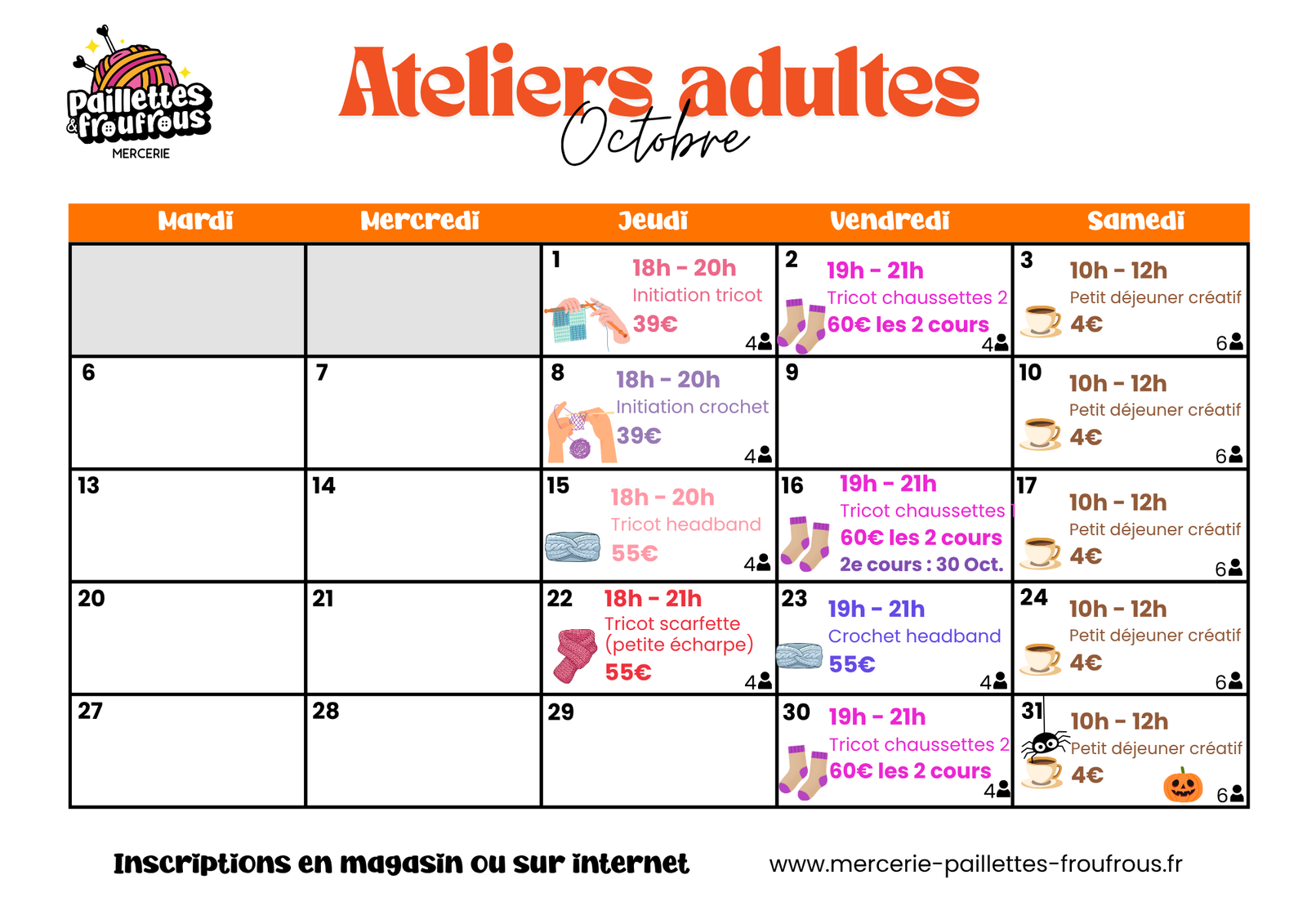 Planning ateliers Octobre