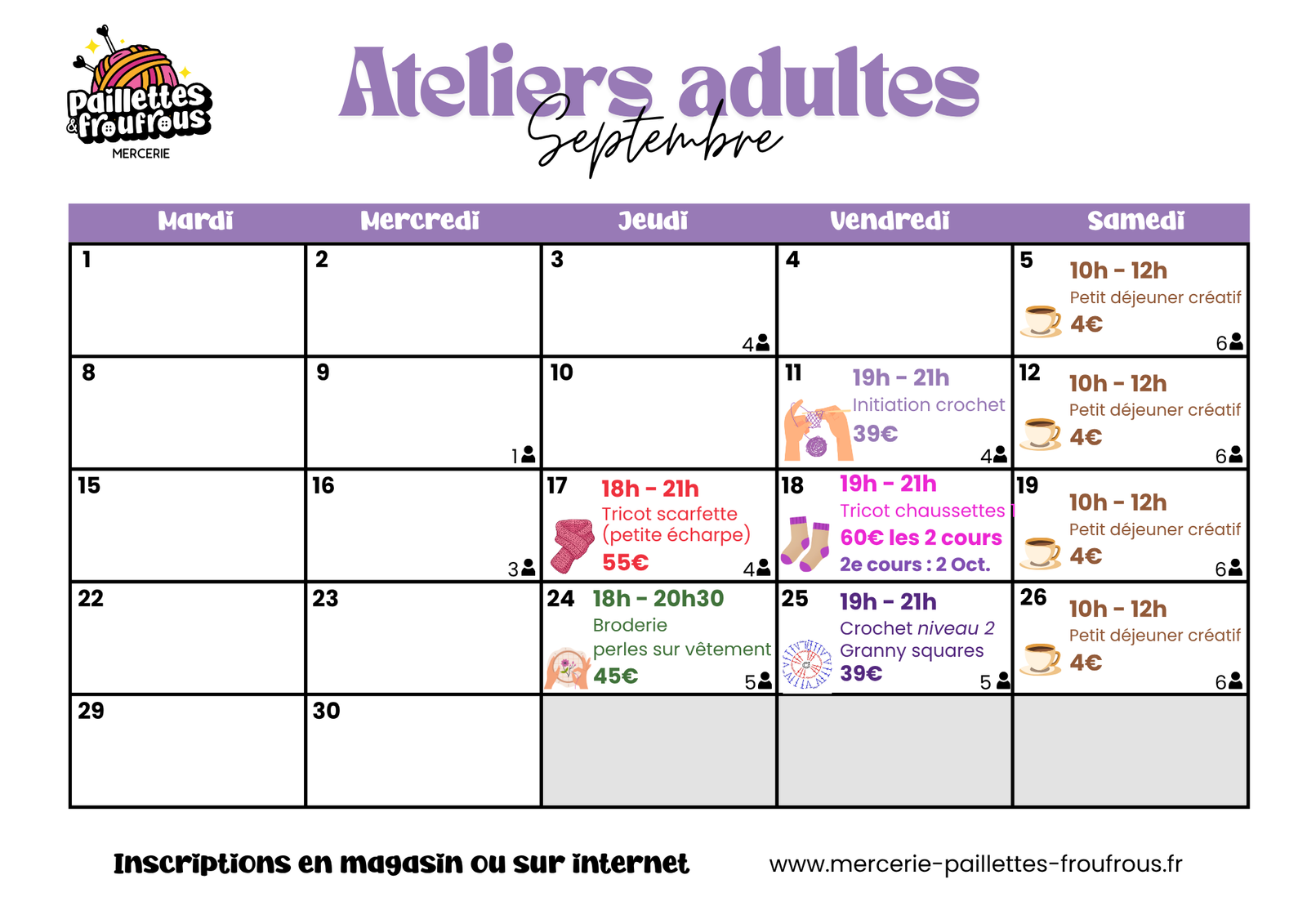 Planning ateliers Septembre